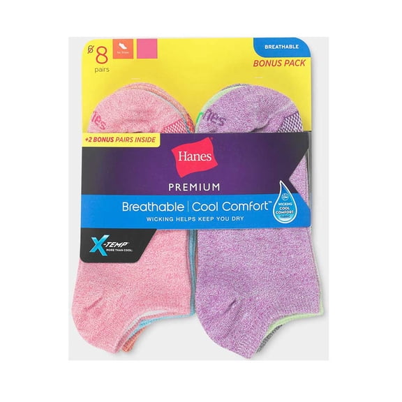 Hanes Women 8-Pack Premium Breathable Wicking X-Temp No Show Socks