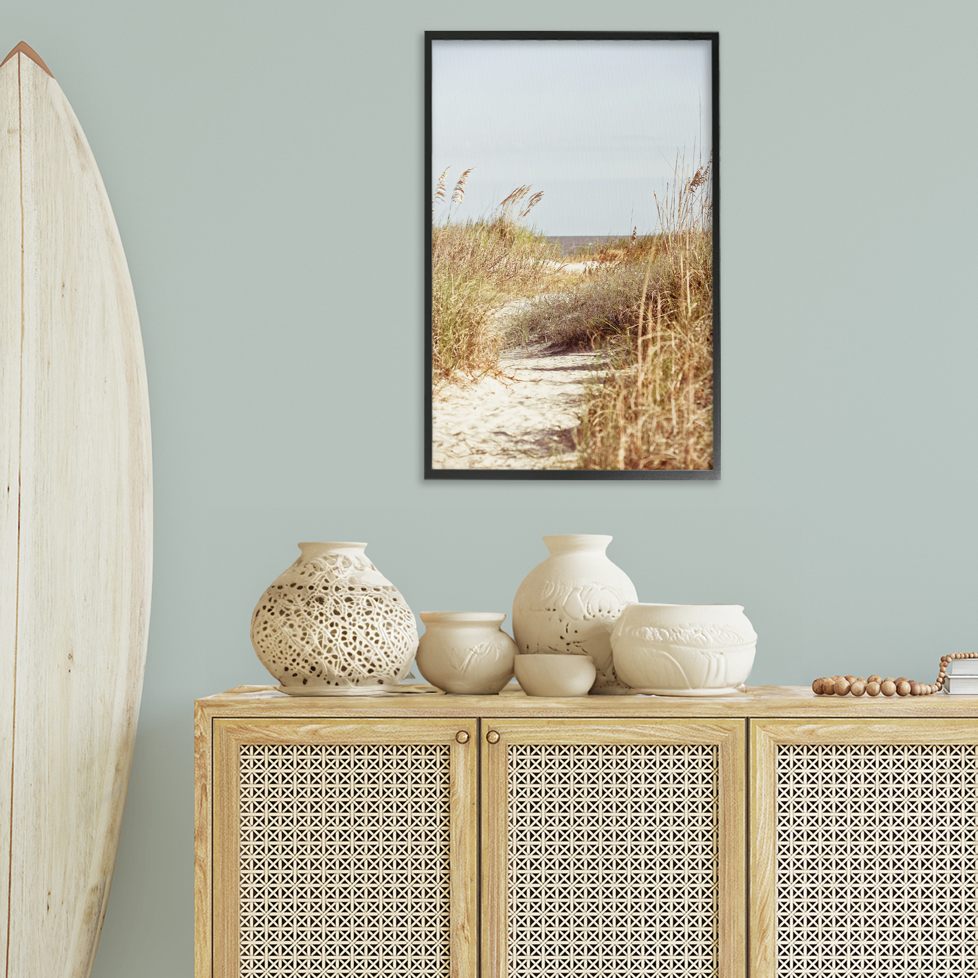 Stupell Industries Sandy Path with Reeds Landscape Photography Black Framed Art Print Wall Art, 20 x 30