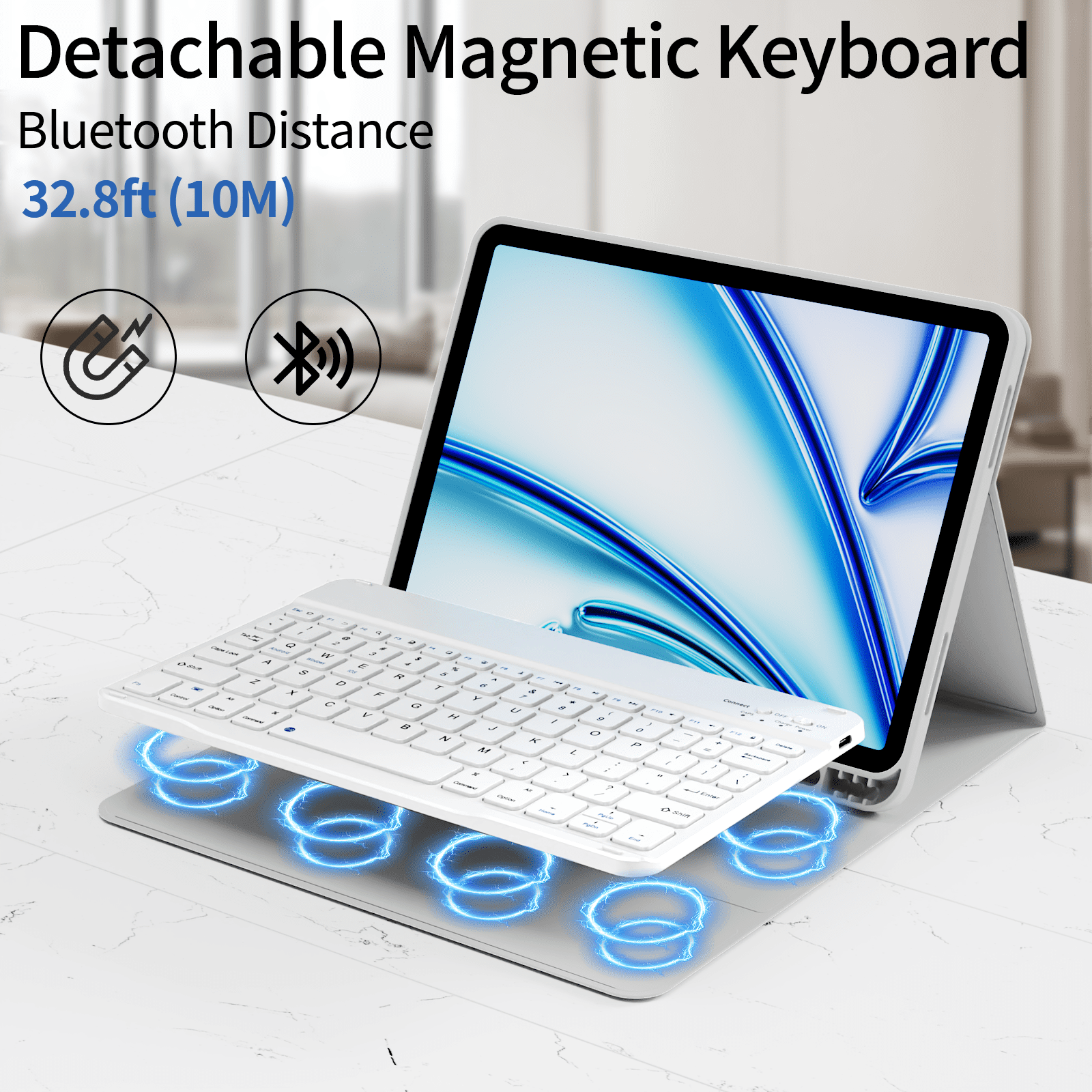 KVTVOU Keyboard Case for iPad Air 11 inch M2/M3 (2024/2025), iPad Air 5th/4th Generation (2022/2020) 10.9 inch, Detachable Wireless Bluetooth Keyboard, Stand Folio Cover with Pencil Holder, Gray