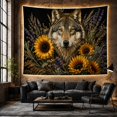 thumbnail image 6 of Gray Wolf Portrait with Sunflowers on Black Background, Mystical Boho for Wildlife Enthusiasts, Nature Wall Art Decor, Housewarming Gift, Tapestry Wall Hanging for Living Room and Bedroom, 6 of 7