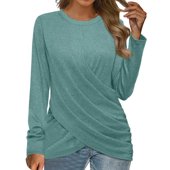 Youmylove Women T-Shirts Long Sleeve Leisure Stylish Tops Twist Front Tunic T-Shirt