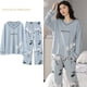 thumbnail image 2 of Conjunto de pijama de punto de algodón para mujer, ropa de dormir Floral elegante, pantalones a cuadros, Moda para el hogar, primavera y otoño, 2 of 4