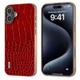 thumbnail image 1 of ABEEL For iPhone 16 Plus Case Electroplating Edge Crocodile Texture Genuine Cow Leather Back Phone C, 1 of 5