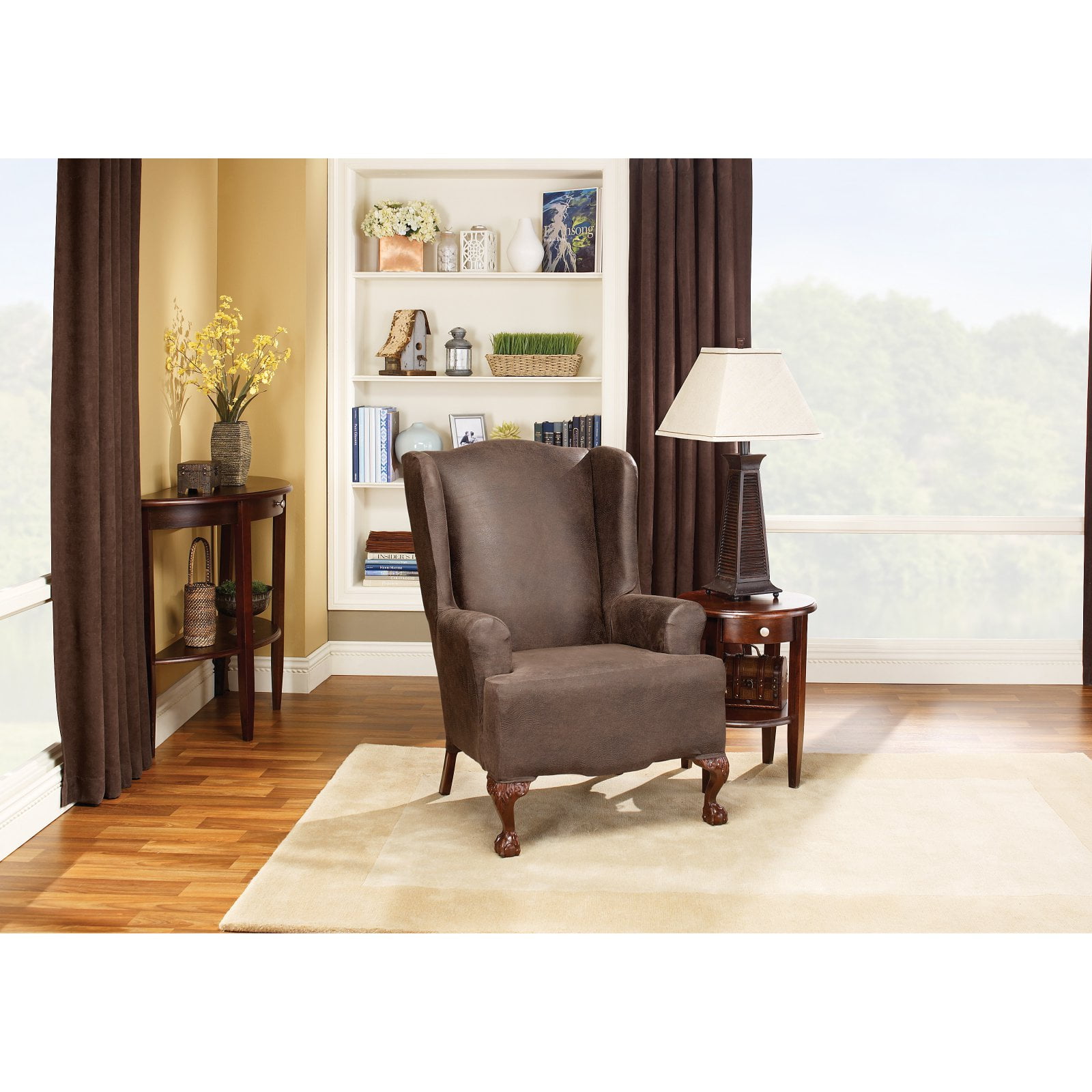 Sure Fit Stretch Leather Wing Chair, Sure Fit Leather Slipcover