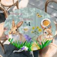 thumbnail image 2 of Easter Bunny Round Tablecloth, Fitted Table Cover with Elastic for 55"-60" Round Tables, Spring Easter Eggs Floral Teal Wood Table Cloth Outdoor Indoor Dinning Party Waterproof Tablecloths, 2 of 7