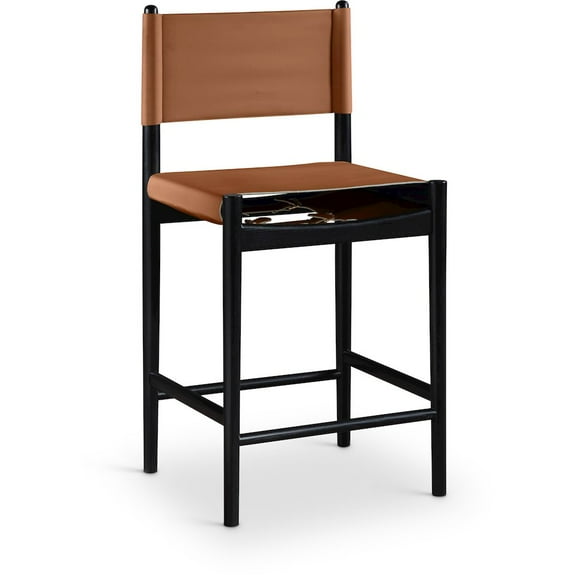 Meridian Furniture Rawlins Cognac Vegan Leather Upholstered Counter Stool