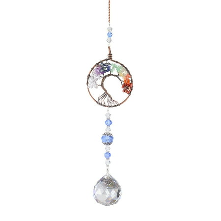 

GEjnmdty Metal Crystal Light Pendant Window Decor Hanging Colorful for Balcony (Round)