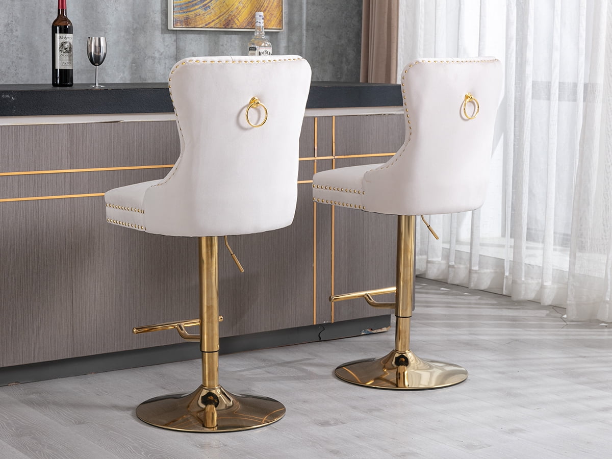 Beige Velvet Swivel Bar Stools Set of 4 with Upholstered Back, Adjustable Counter Height Barstools, Bar Chairs for Home Bar Kitchen Island Pub Restaurant (4 Pcs, Beige)