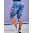 thumbnail image 4 of Talla grande 3D Denim Imprimir Floral Capri Jeggings Rosegal  Leggings de talla grande, 4 of 5