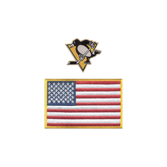 HEDiGEAR Official Licensed Pittsburgh Penguins NHL Team Velcro Patches (Small) Embroidered Velcro Patch Set with USA Flag 2 Pack