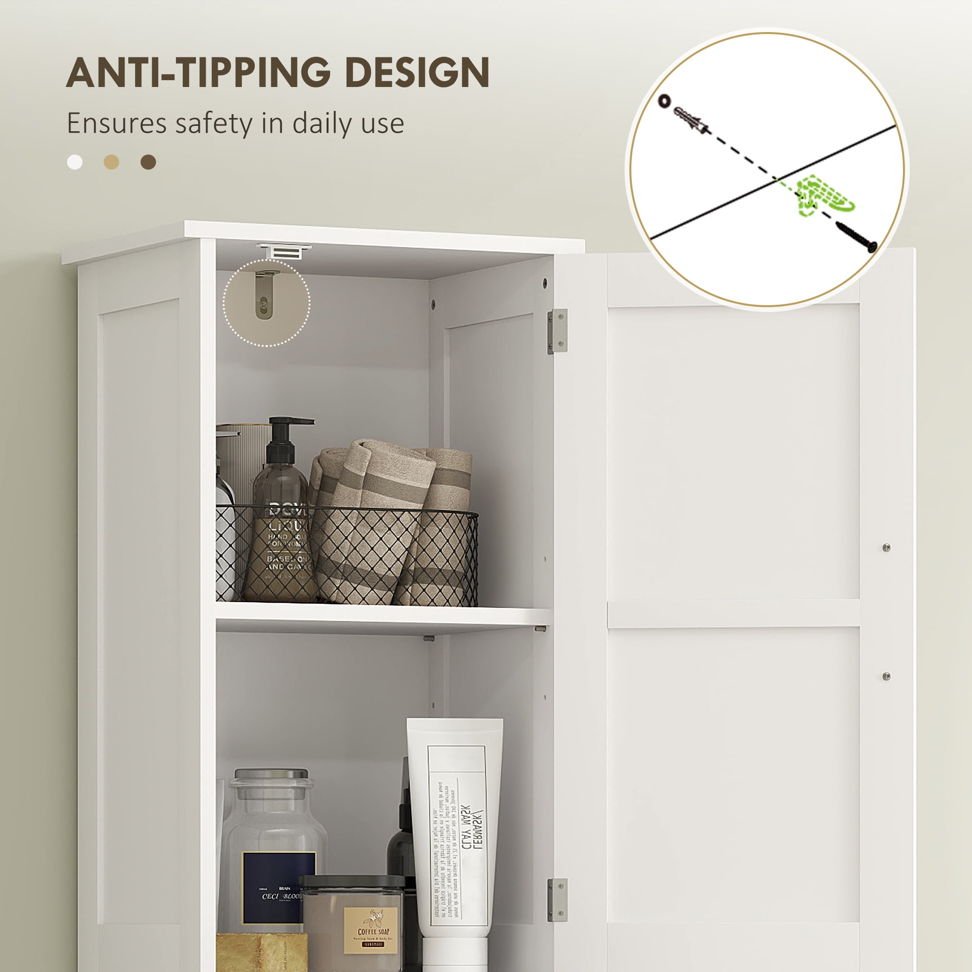HOMCOM 67" Tall Bathroom Storage Cabinet, Narrow Bathroom Cabinet, White