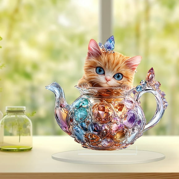 Ornement de chat en verre cristal acrylique pour fête de vacances,chambre à coucher,décoration de bureau,PENDANE,Multicolor