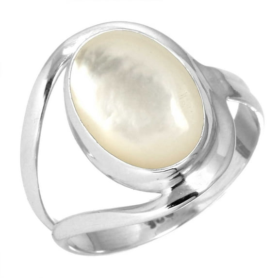 925 Sterling Silver Ring For Women - Girls White Natural Mother Of Pearl Gemstone Silver Ring Size 8 April Birthstone Silver Ring Size 8 Christmas - Gift For Mother Gemstone 925 Silver Jewelry