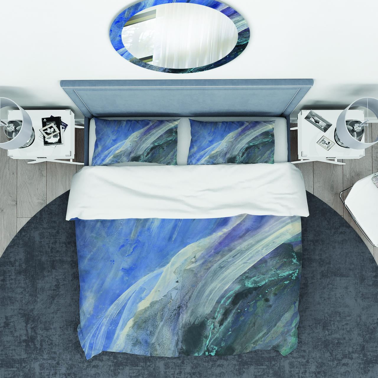 Designart 'Black And Blue Abstract Water Painting' Geometric Duvet Cover Set