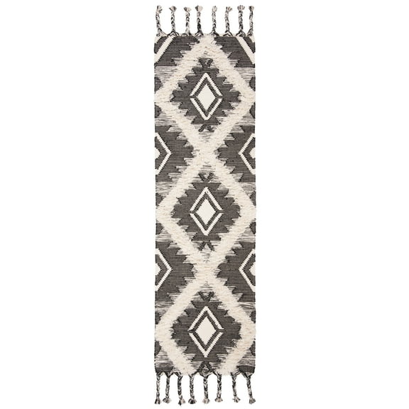 SAFAVIEH Kenya Maiara Geometric Runner Rug, Black/Ivory, 2'3" x 8'