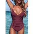 thumbnail image 4 of Women'S One Piece Swimsuit Tummy Control V Neck Bathing Suits（Burgundy Size:XXL), 4 of 7