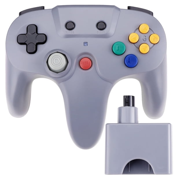 RetroFam Control Inalámbrico N64 Control de Juego Inalámbrico para Consola Nintendo N64, Gris