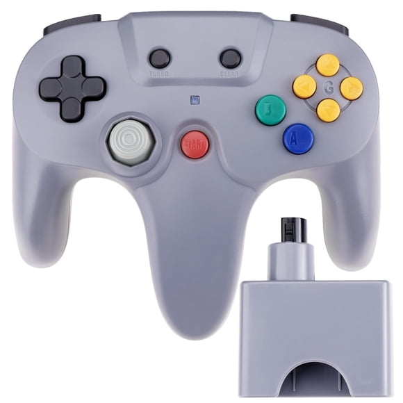 RetroFam Control Inalámbrico N64 Control de Juego Inalámbrico para Consola Nintendo N64, Gris