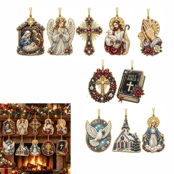ALOEWXXR 10 Pcs Diamond Art Christmas Ornaments Kit, DIY Diamond Painting Hanging Decorations, Double Sided Faith Christmas Tree Ornament Craft