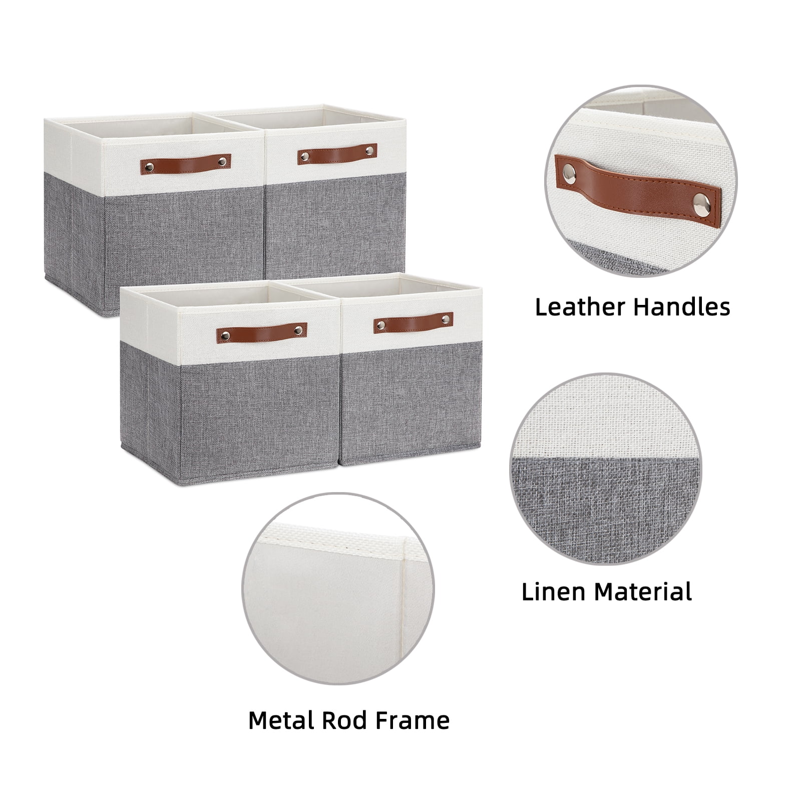 ANLEM 11x11 Fabric Cube Storage Bins, Set of 4, Foldable Storage Cube Bin Baskets for Shelves with Handles, Bins for Cube Organizer Home Toy Nursery Closet(White Gray)