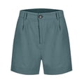thumbnail image 5 of Linen Shorts for Women Summer Bermuda Shorts with Pockets Dressy Casual Button Down Wide Leg Beach Short Sky Blue L, 5 of 8