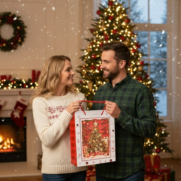 Decoraciones navideñas, adornos navideños, regalos de Navidad, juego de bolsas de regalo navideñas gruesas, bolso de mano navideño, bolsa de regalo de tamaño grande, bolsas de regalo de papel.