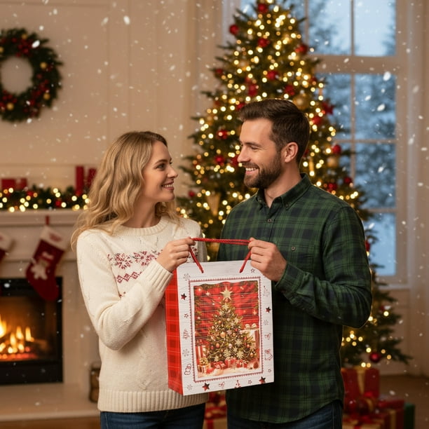 Adornos navideños, adornos navideños, regalos navideños, juego de bolsas de regalo navideñas gruesas, bolso navideño, bolsa de regalo de tamaño grande, bolsas de papel para regalo