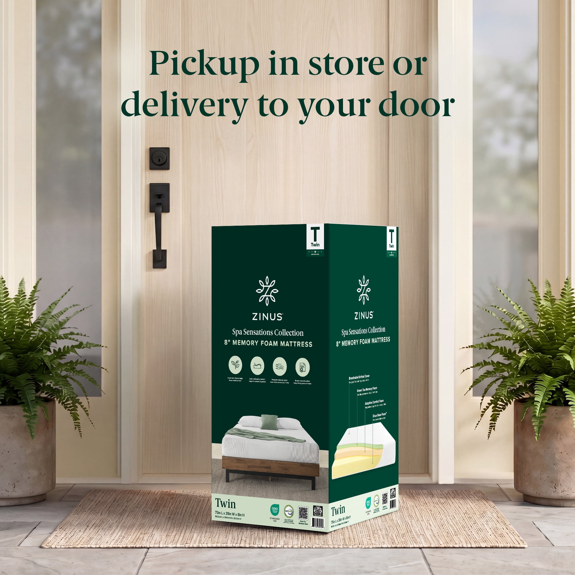Zinus Spa Sensations 8" Twin Memory Foam Mattress in a Box with Green Tea Infusions and Pressure Relief