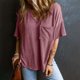 thumbnail image 4 of Camiseta holgada de manga corta con cuello en V y color liso para mujer - Algodón y lino suaves, blusa informal bordada, 4 of 8