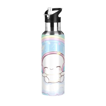 Water Bottles 20oz Straw Lid Wide Mouth Stainless Steel for School Sport Travel Cinnamoroll Sit on Cloud Wear Headphone