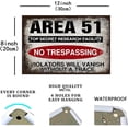 thumbnail image 2 of Area 51 Top Secret Research Facility No Trespassing Violators Will Vanish Without A Trace Signs Metal Tin Sign, Area 51 Poster for Office Wall Decor Plaque Sign 12x8 Inch, 2 of 4