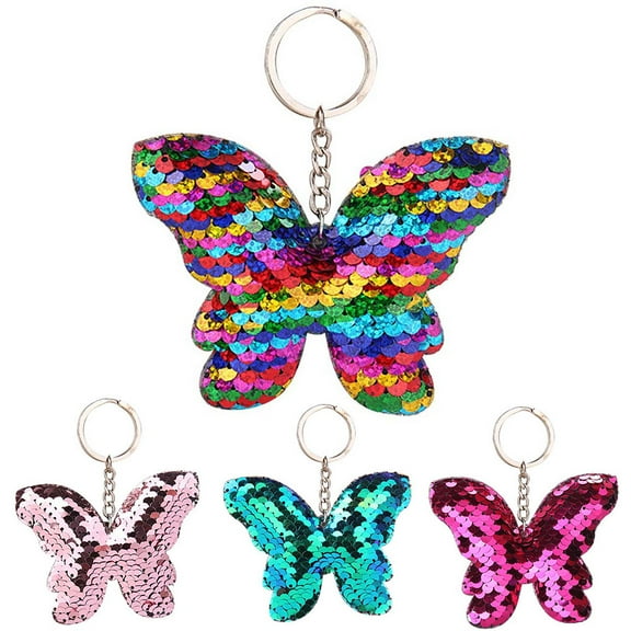 Naierhg 2Pcs Sparkling Sequins Butterfly Pendant Keychain Car Key Ring Holder Hanging Decor