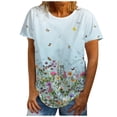 thumbnail image 2 of SMihono Hauts pour Femmes Été Chic Décontracté Mode Femme Décontracté Col Rond Imprimé Blouse Manches Courtes T-Shirt Hauts d'Été Grande Taille T-Shirt, 2 of 5