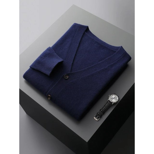 MVLYFLRT 100% Pure Merino Wool Sweater Jacket Men's V-Neck Cardigan Autumn Winter New Solid Color Top Casual Basic All-Match