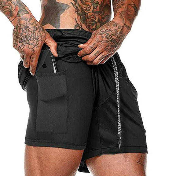 ilfioreemio Men's 2 in 1 Running Shorts Quick Dry Athletic Shorts with Liner, Workout Shorts with Zip Pockets and Towel Loop