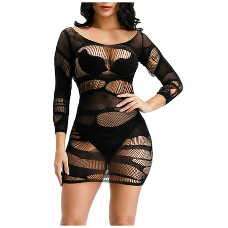 Patlollav Clearance Womens Lingerie Fishnet Seamless Mesh Netting Chemise Hollow Out Perspective Babydoll Dress Sleepwear Nightwear Nightdress