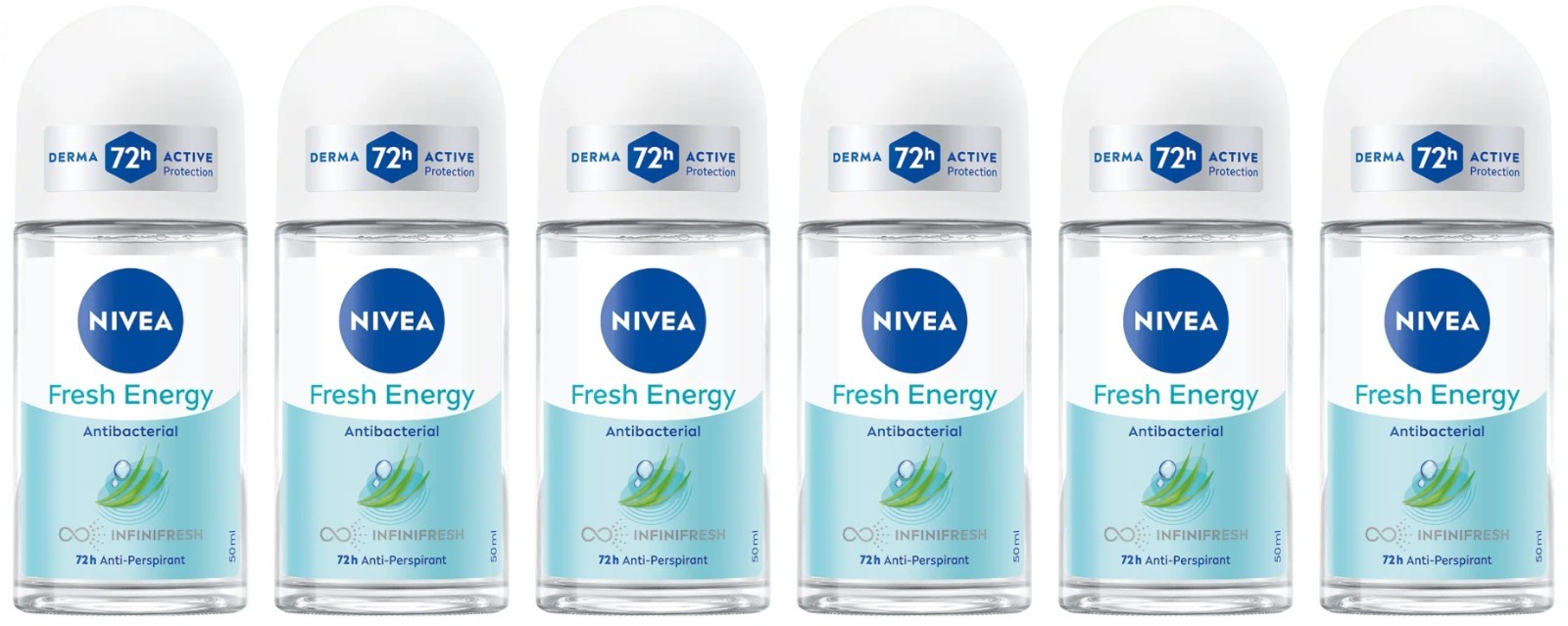 Nivea Fresh Energy 72H Anti-Perspirant Roll-On Deodorant, 50ml, 6 Pack