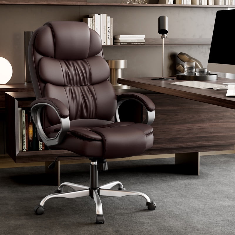 Homall High Back Office Chair, Executive Leather Desk Chair with Padded Armrests Swivel Task Chair with Lumbar Support,Brown