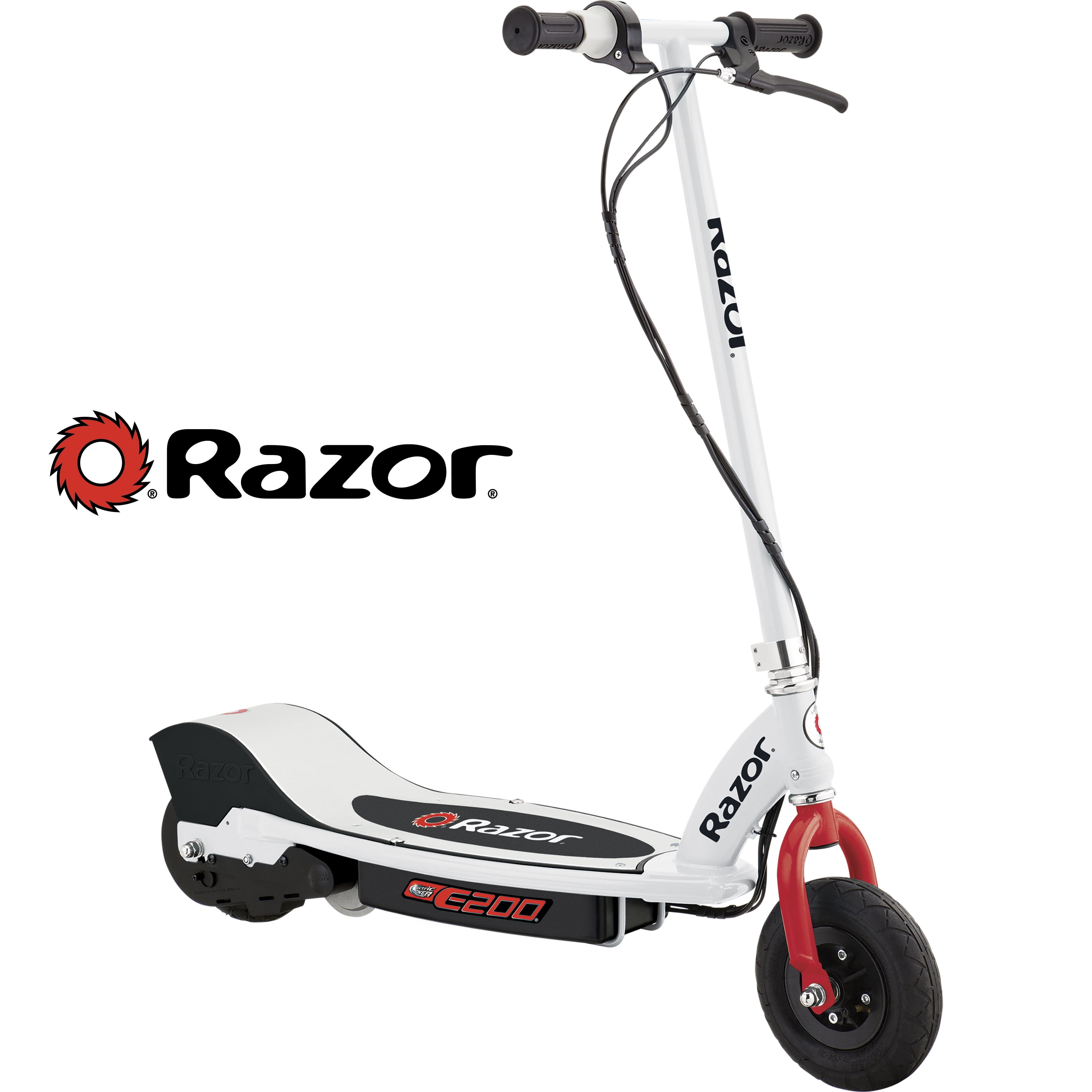 tandpine kalorie snorkel Razor E200 Electric Scooter - White, for Ages 13+ and up to 154 lbs, 8"  Pneumatic Front Tire, 200W Chain Motor, Up to 12 mph & up to 8-mile Range,  24V Sealed