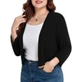 thumbnail image 1 of JuneFish Women's Plus Size Open Front Cropped Bolero Shrug Lightweight 3/4 Sleeve Cardigan Sweater, 1 of 6