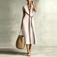 thumbnail image 2 of Women's V Neck Sleeveless Self Belt Midi Dress, Fake Two Tone Layered Loose Casual Dress with Side Pockets White M(M), 2 of 8