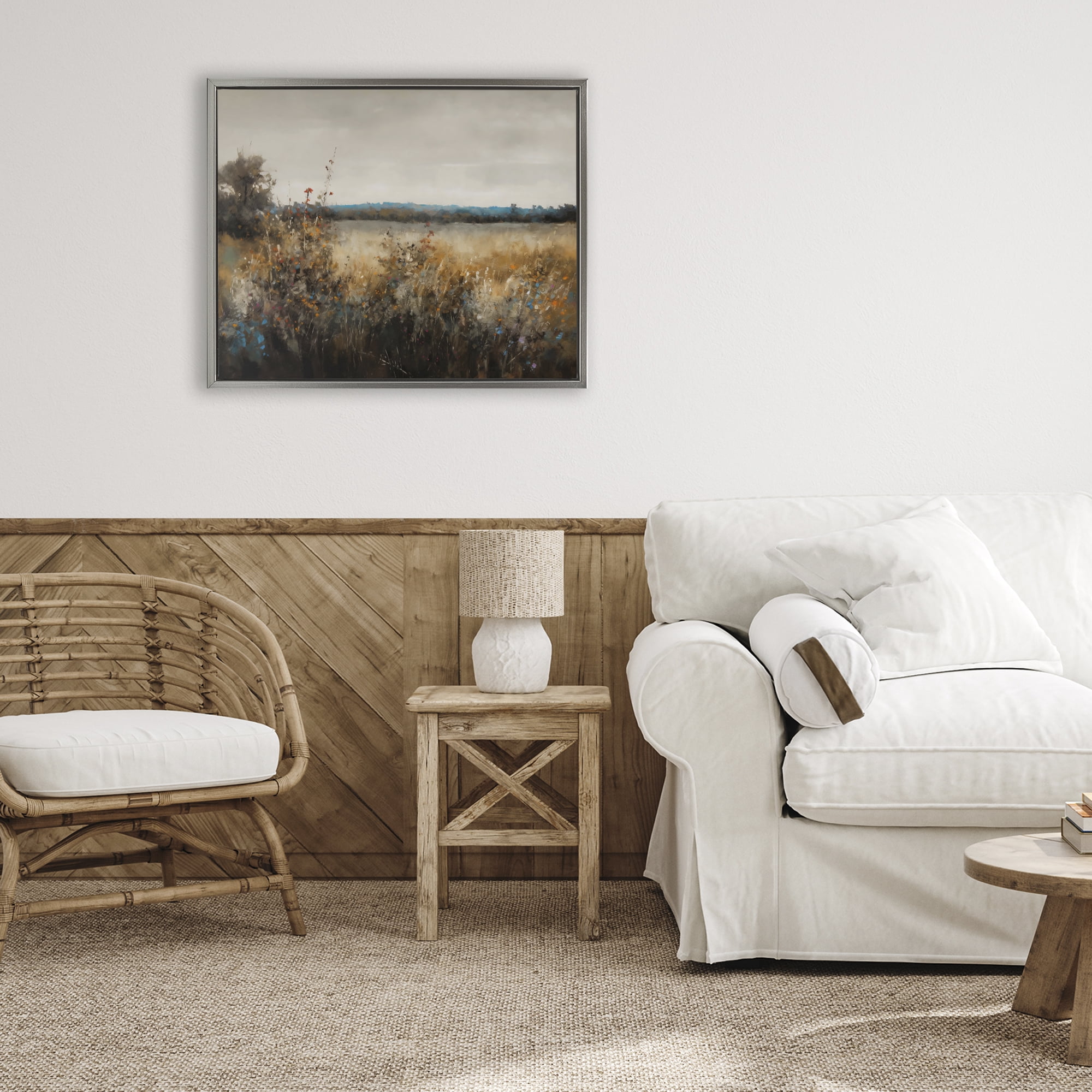 Stupell Industries Abstract Grunge Meadow Gray Framed Floater Canvas Wall Art, design by Creative Studio