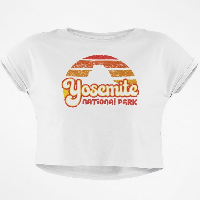 Parc National Rétro Années 70 Coucher de Soleil Yosemite Junior Crop Top Boxy T-Shirt
