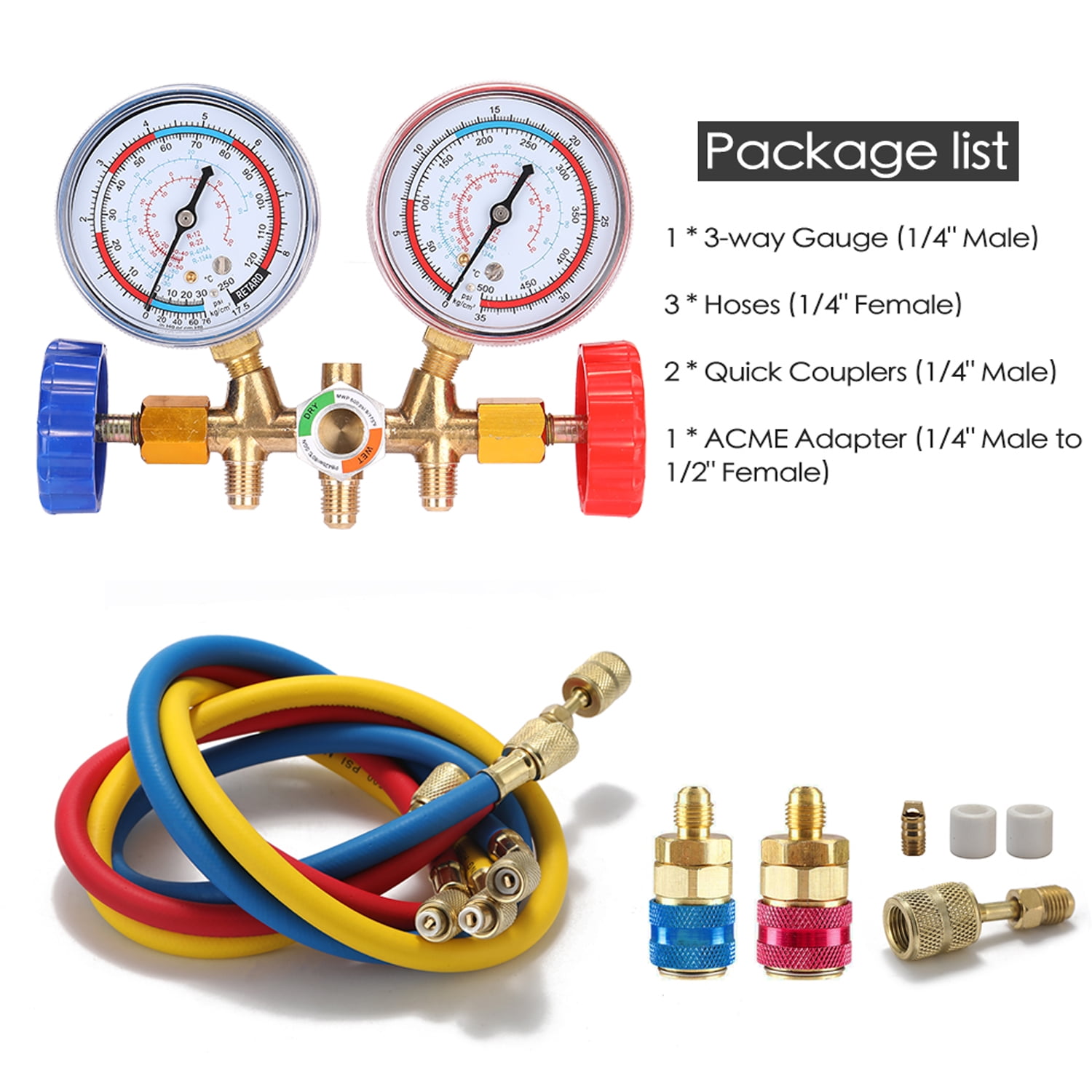 Buy 3 Way Refrigerant Gauge AC Diagnostic Manifold Freon Gauge Set for