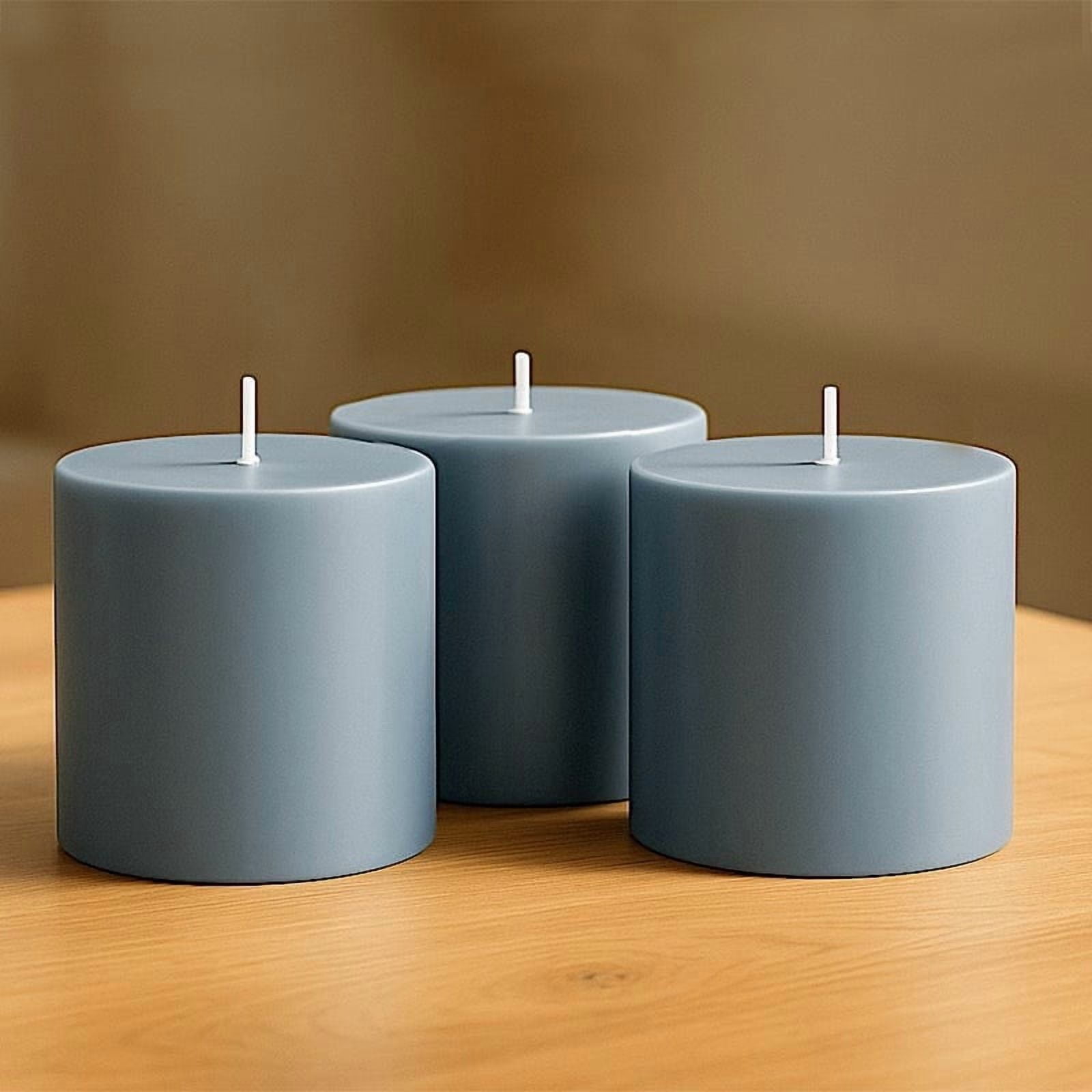 Balsa Circle 6 Dusty Blue 3x3 in Dripless Round Unscented Wax Pillar Candles Party Wedding Reception Centerpieces Event Home Decorations Supplies