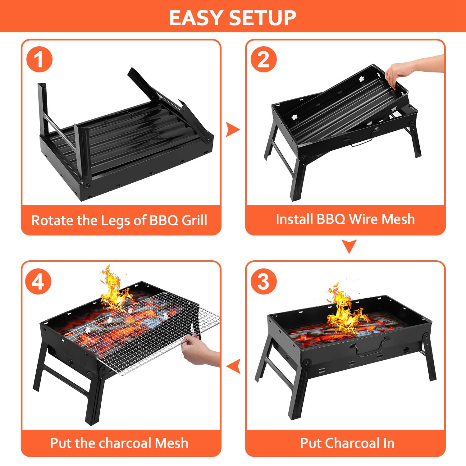 Portable grill, foldable charcoal grill, suitable for camping, backyard picnic, garden, outdoor travel