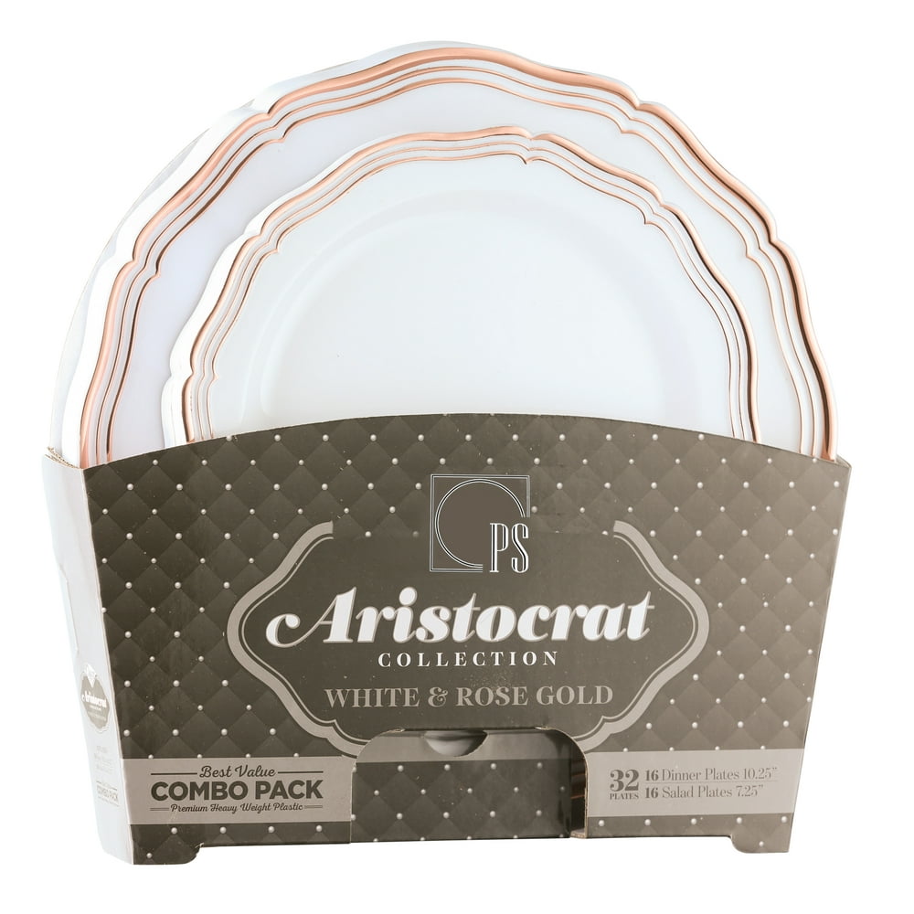 Rose Gold Plastic Plates White Disposable Plates with Rose Gold Rim