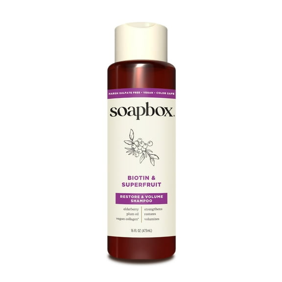 Soapbox Biotin & Superfruit Volumizing Shampoo with Elderberry and Plum Oil, 16 fl oz