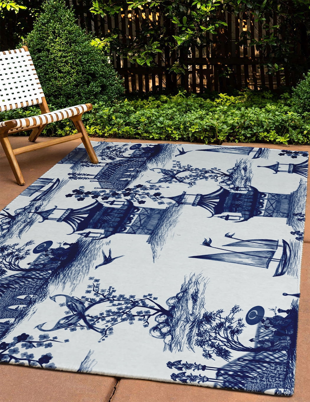 4' x 6' Simply Daisy China Old Oriental Chenille Area Rug, Porcelain Blue