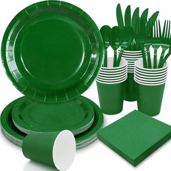Green Paper Plates Party Supplies,Green Plate Disposable Dinnerware Sets,168pcs Plates and Napkins Party Supplies for St. Patrick's Mardi Gras Birthday Decorations Serve 24